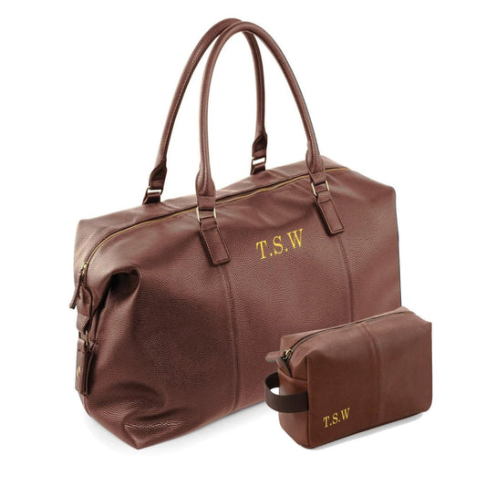 Luxury Initials Men's Weekend Bag and Wash Bag - Personalised With Initials - Personalised Weekender Gift Set