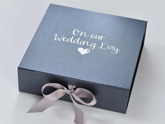 Personalised Luxury Metallic Gray Medium Gift Box with ribbon